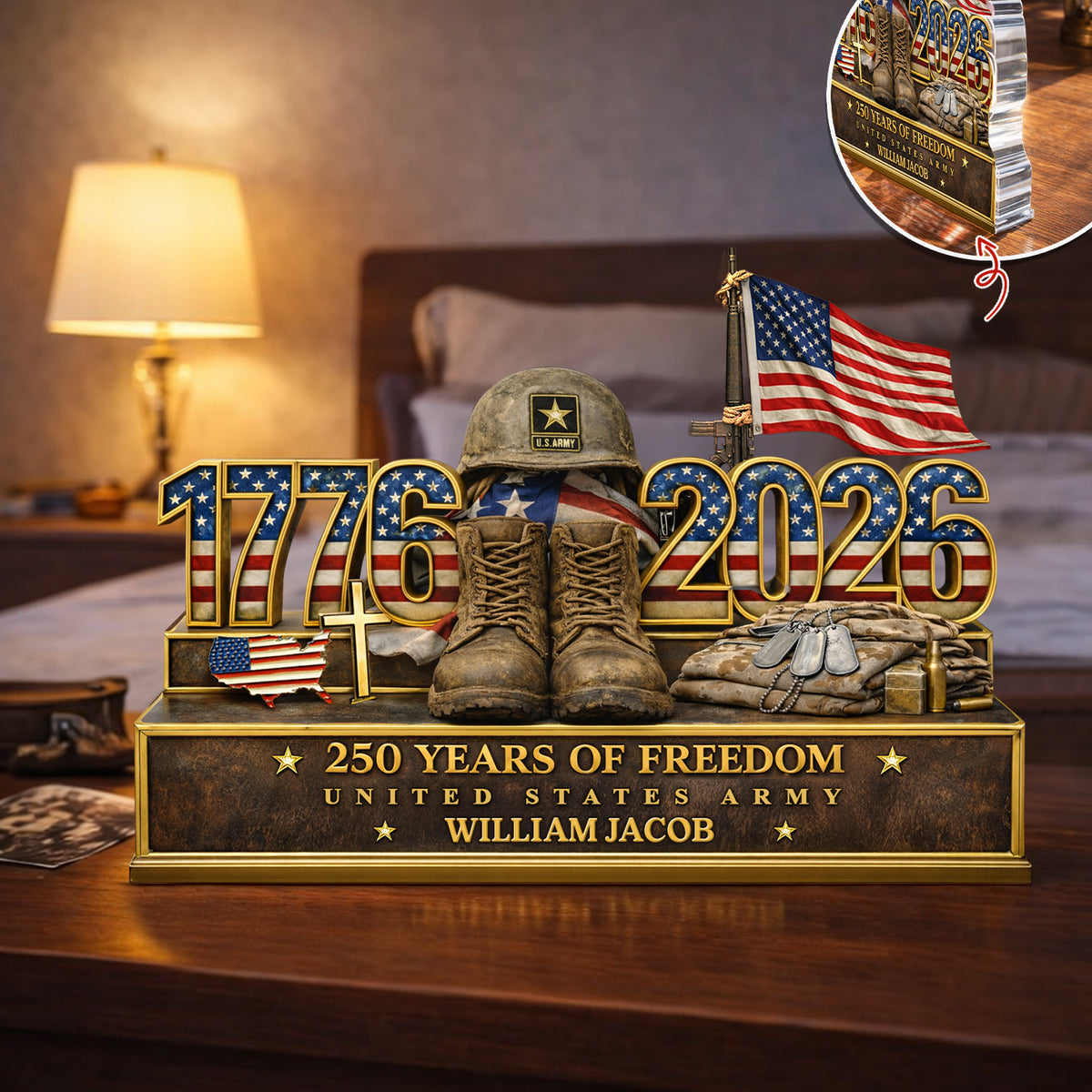 Personalized 250 Years Of Freedom 1776–2026 Acrylic Block Plaque - Veteran Gift, Patriotic Military Memorial Decor HO82 901854