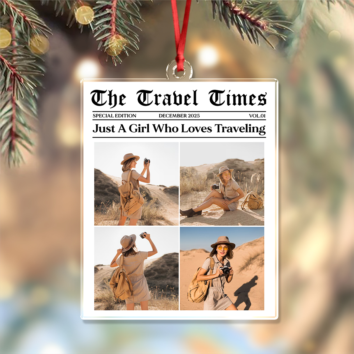 Just A Girl Who Loves Traveling - Custom Photo Acrylic Ornament Personalized Gift For Travel Lovers CH07 899312