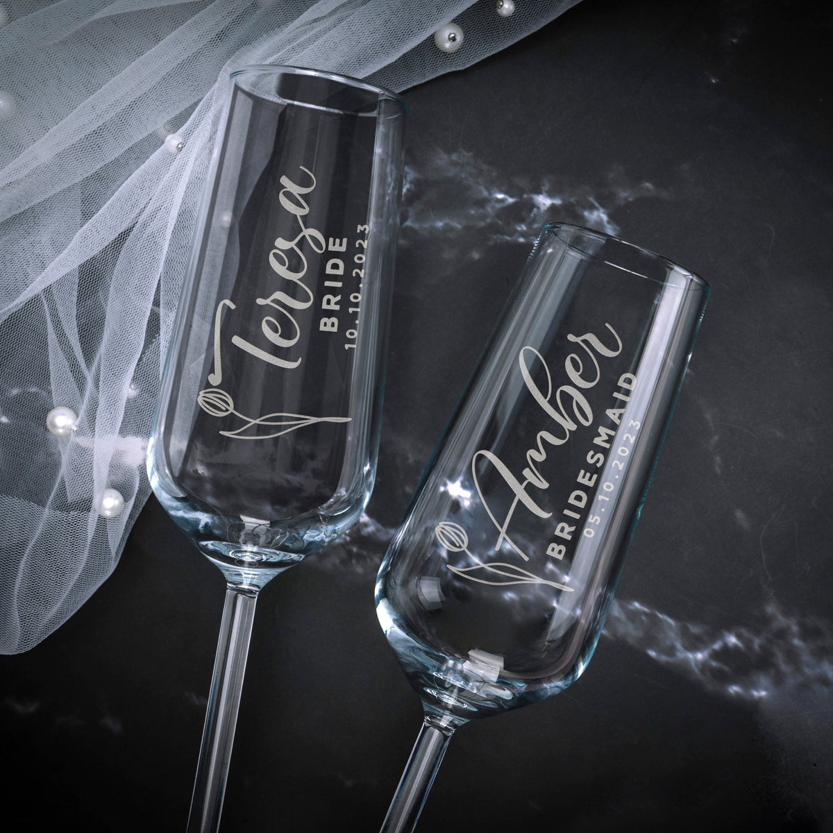 Personalized Champagne Flutes Glass For Bachelorette, Wedding, Bridesmaid Party LM32 899817