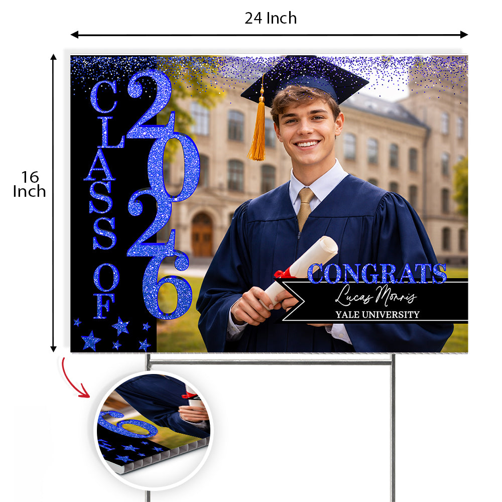 Custom Photo Class of 2026 Glitter Stars Graduation Yard Sign LM32 899361