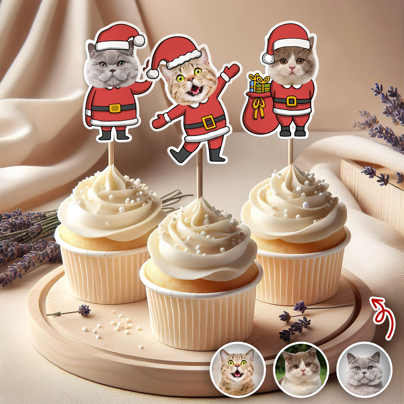 Custom Funny Cat Photo Christmas Cupcake Toppers Xmas Decor TH10 894769