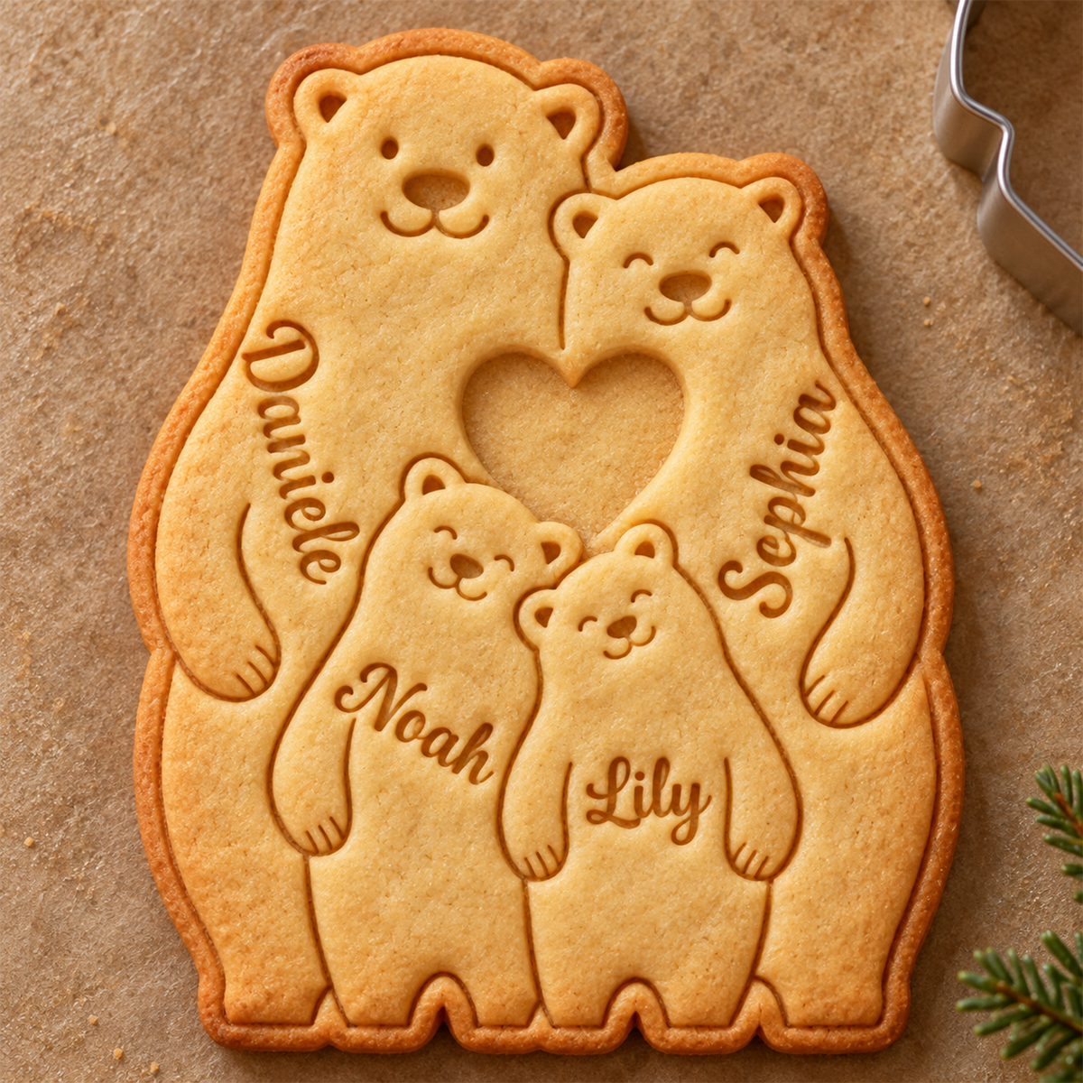 Personalized Family Bear Hug Cookie Cutter And Stamp, Holiday Baking Gift HO82 904194