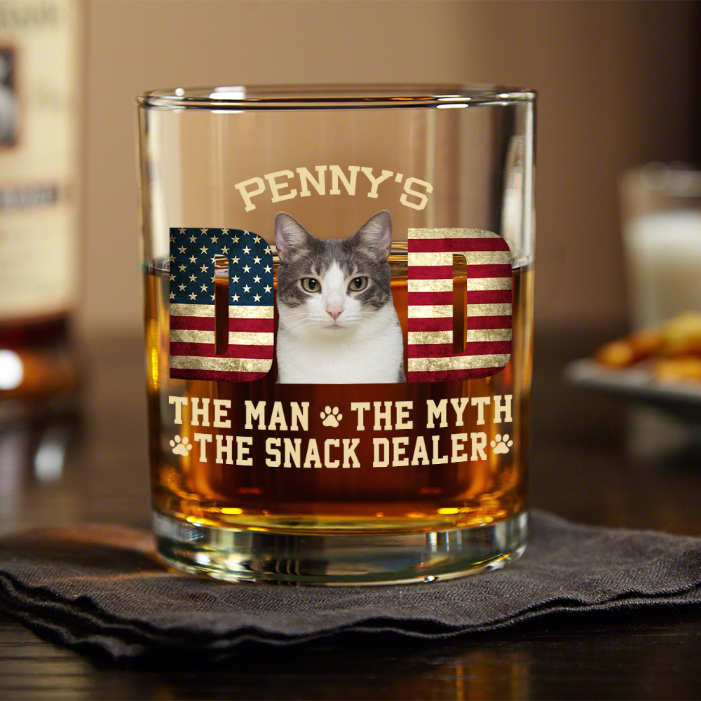 Custom Photo Cat Dad The Man The Myth American Flag Dad Rock Glass HA75 892400