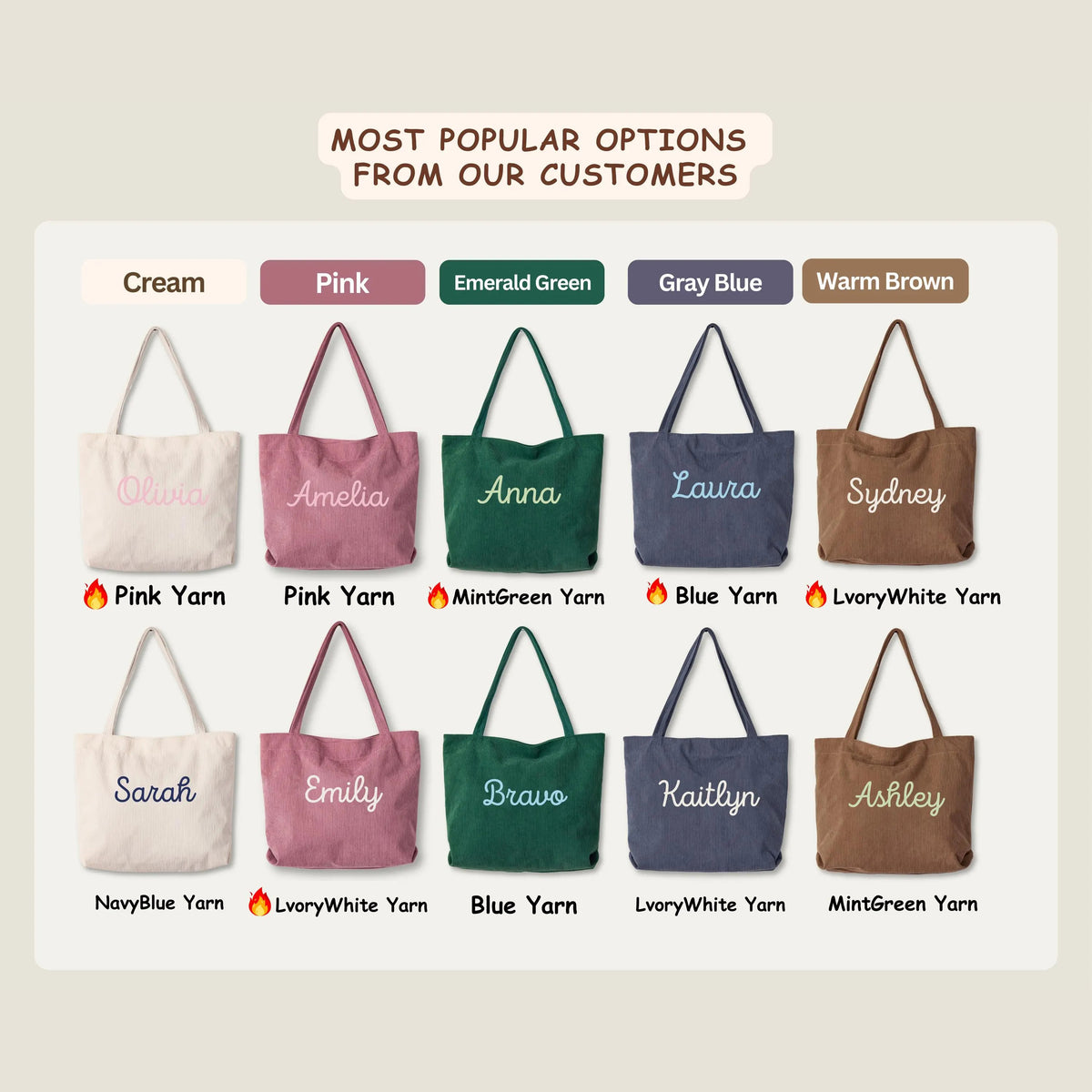 Personalized Embroidered Corduroy Tote - Bridesmaid Gift, Everyday Essential & Weekender HA75 920584