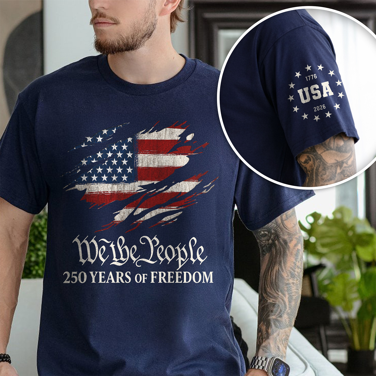 We The People 250 Years of Freedom 1776-2026 America Flag Sleeve Tee Shirt - Patriotic Gift LM32 669353