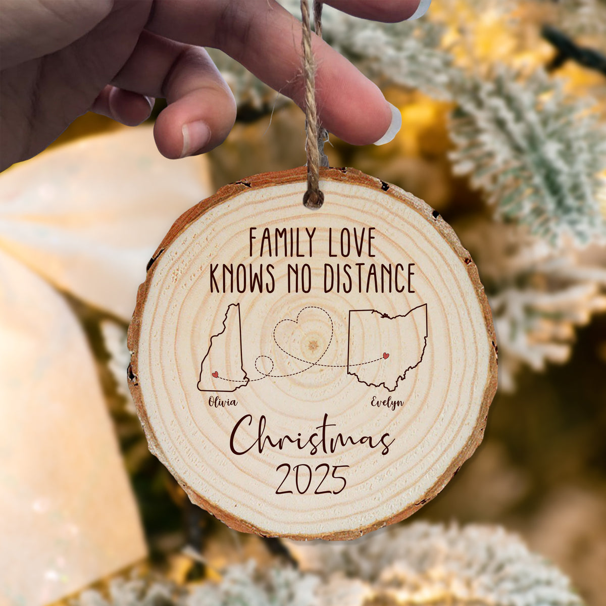 Custom State Name Miles Apart But Close At Heart Wood Slice Ornament LM32 895403