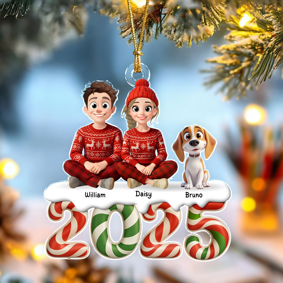 You & Me And The Dog Our Kind Of Merry Acrylic Ornament Personalized Gift For Christmas HO82 900118