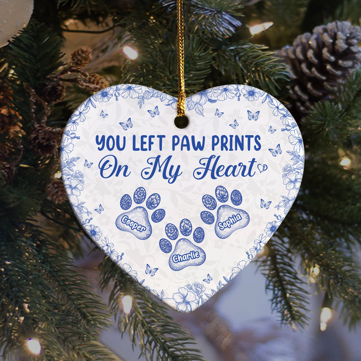 You Left Paw Prints On My Heart Personalized Dog Cat Memorial Heart Shaped Ceramic Ornament CH07 896992