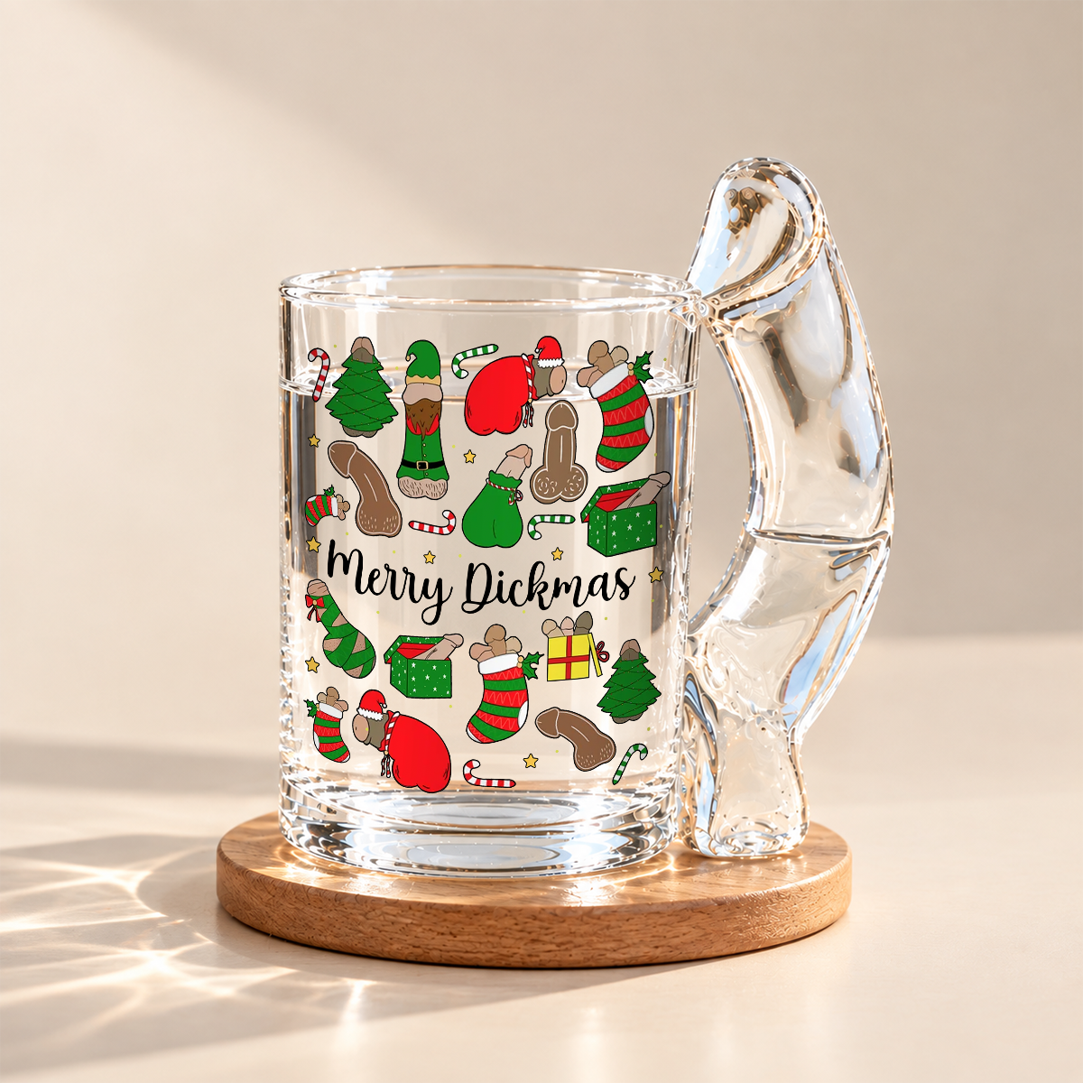 Personalized Merry Dickmas Naughty Glass Mug CH07 180804