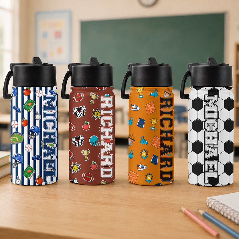 Personalized Basketball/ Football/ Baseball Kid Water Bottle With Straw Back To School HA75 921876