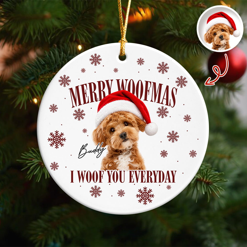 Custom Dog Photo Merry Woofmas Ceramic Ornament - Gift For Christmas, Dog Lovers Gift HO82 903314