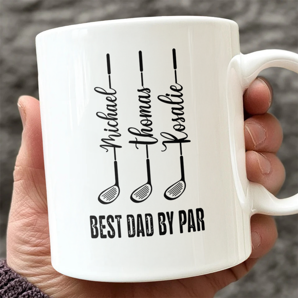 Personalized Best Dad by Par Mug – Custom Golf Gift for Dad with Kids Names, Father’s Day Gift HA75 921266