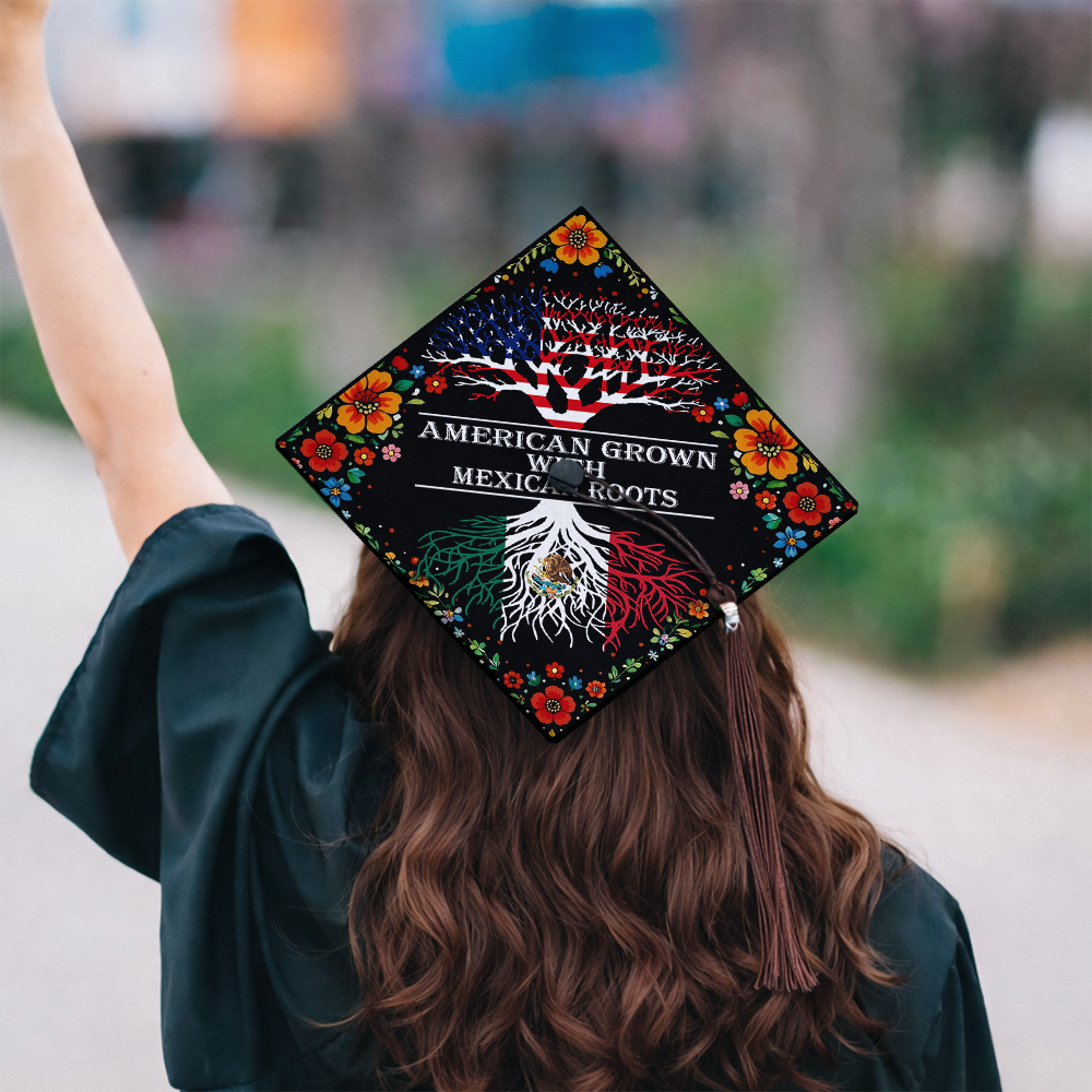 American Grown With Mexican Roots Graduation Cap Topper Decoration TH10 169221