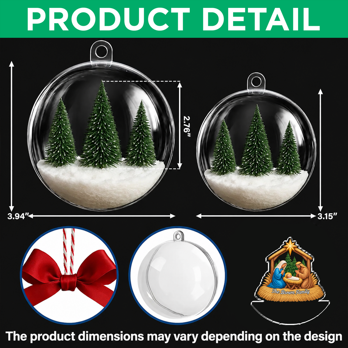Personalized Custom Family Name Christmas 3D Acrylic Ball Ornament TH10 171225