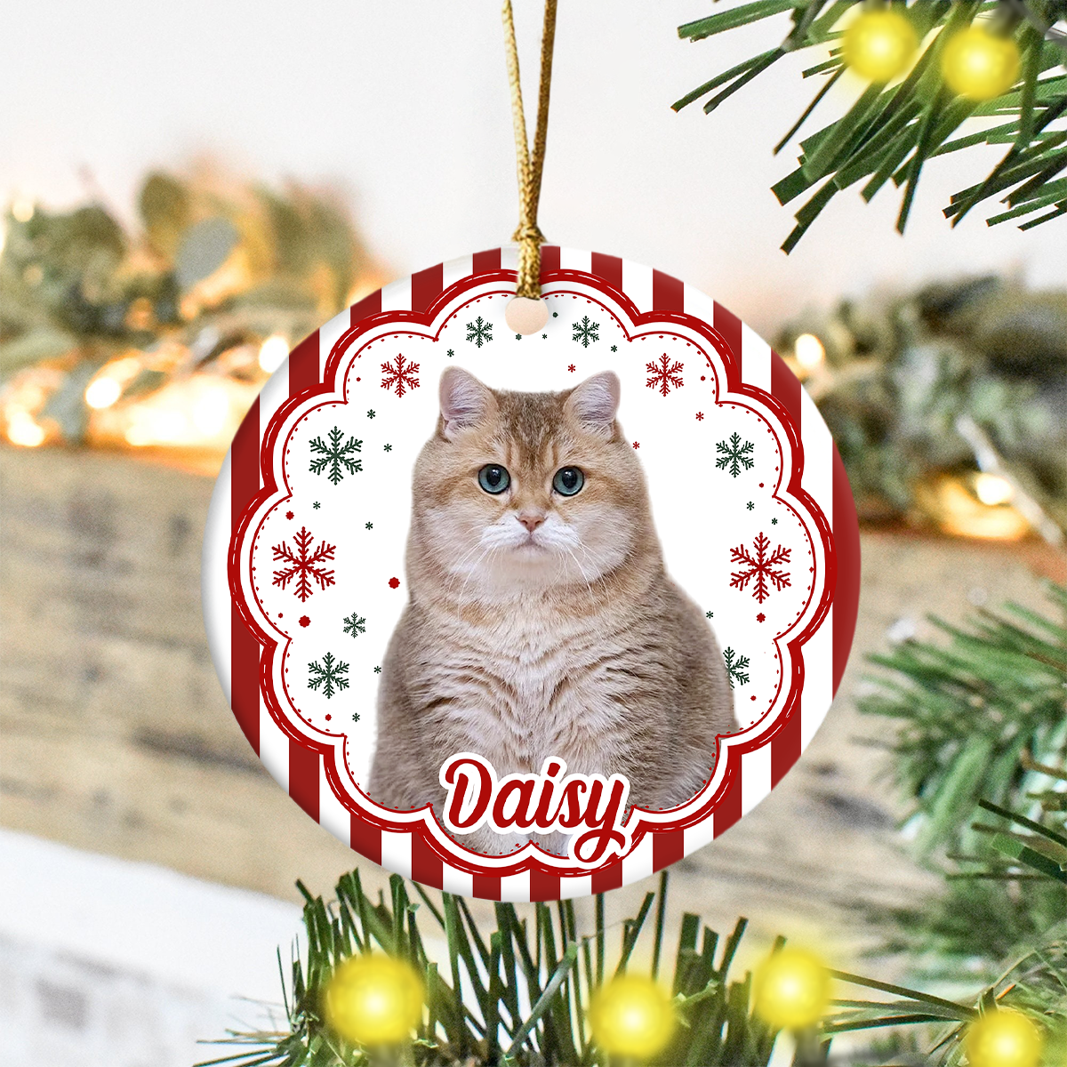 Custom Pet Photo Striped Pattern Ceramic Ornament Gifts For Pet Lovers HA75 922128