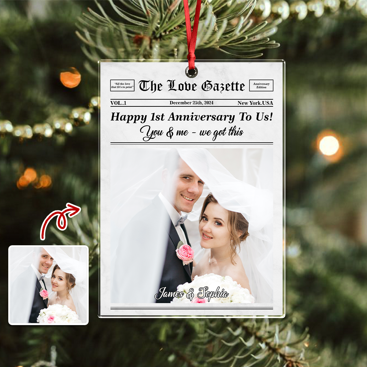 Custom Photo The Love Gazette Acrylic Ornament Christmas Gift For Couple HO82 894676
