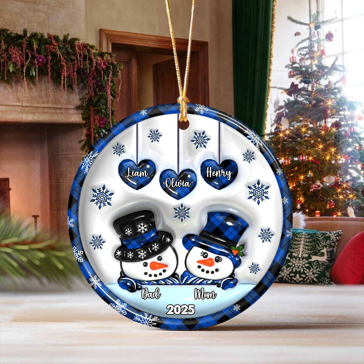 Dad Mom Snowman Christmas 3D Inflated Effect Ceramic Ornament Personalized Gift For Family HO82 894722