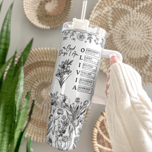God Says I Am Name Letter In Bible Toile De Jouy Style - Personalized 40oz Tumbler HO82 894666