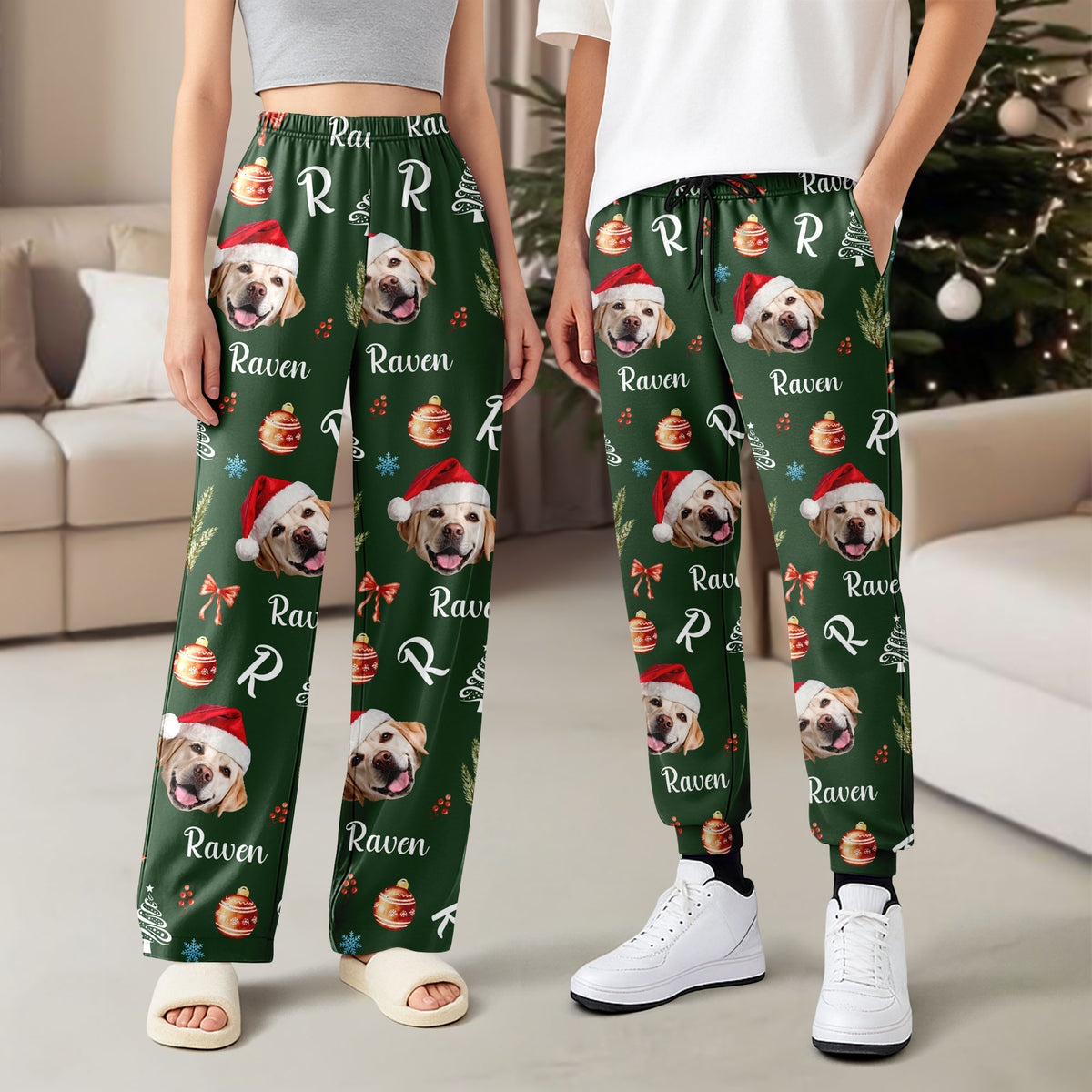 Custom Photo Santa Claus Pine Tree Snowflakes Long Sweatpants LM32 895625