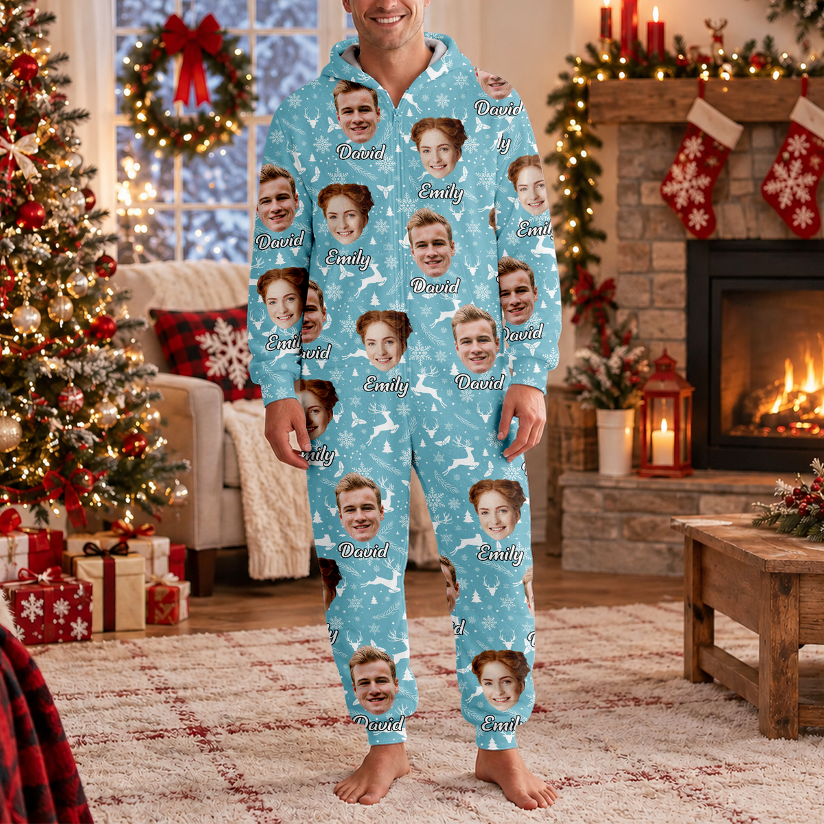 Custom Face & Name Christmas Onesie Pajamas Christmas Gift TH10 171179