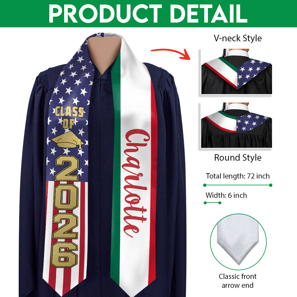Custom Country Flag Class of 2026 Graduation Stoles HA75 898890