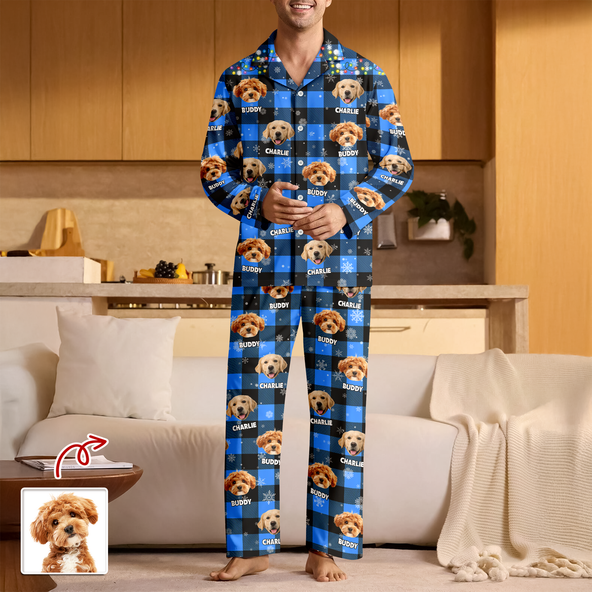 Custom Dog Photo Name Christmas Light Snow Pajamas CH07 899594