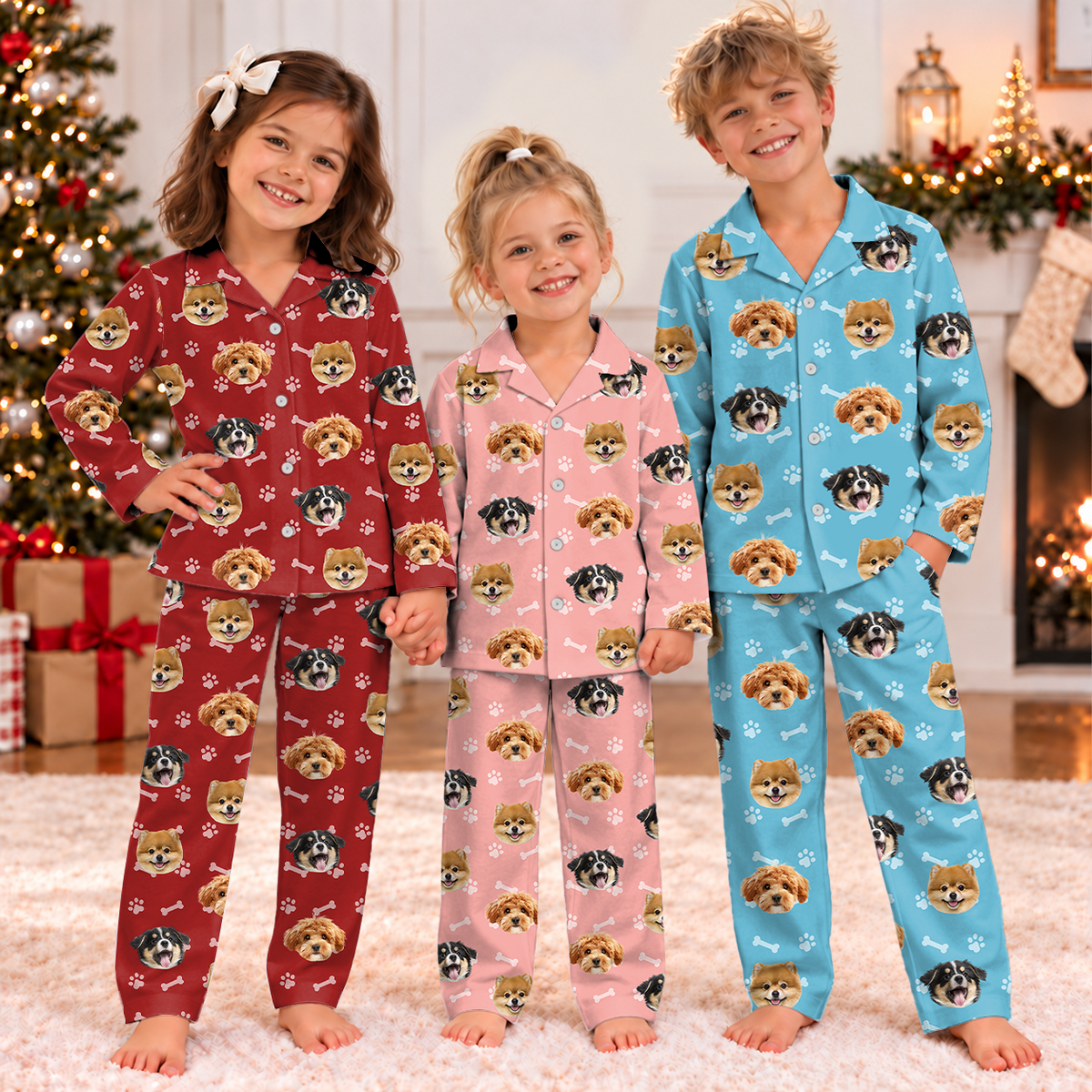 Personalized Pet Photo Paw Print Kids Pajamas, Cute Pet-Themed Sleepwear LM32 670415