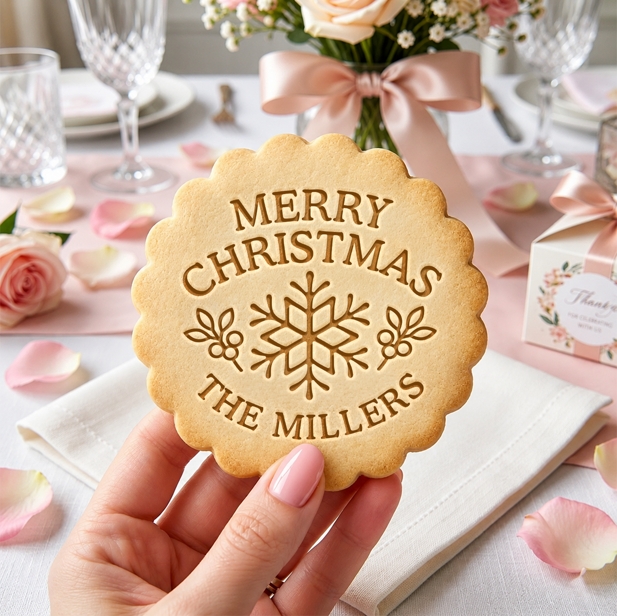 Custom Family Name Merry Christmas Cookie Stamp, Personalized Holiday Baking Gift TH10 171391