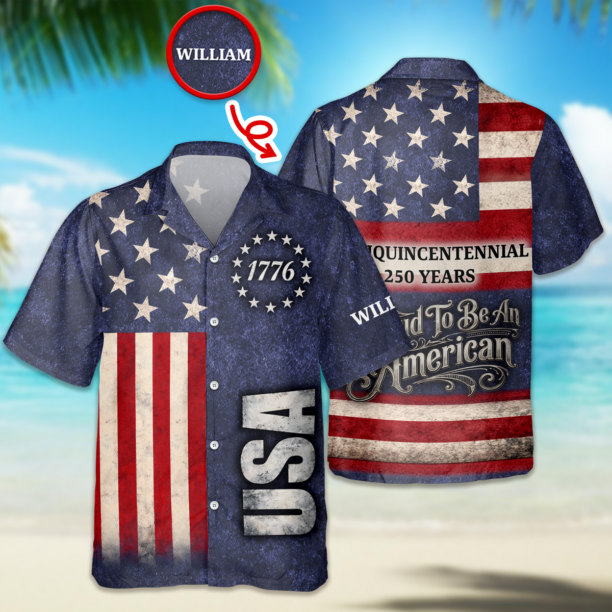 Custom Name Proud To Be An American Semiquincentennial 250 Years Hawaii Shirt HO82 902176