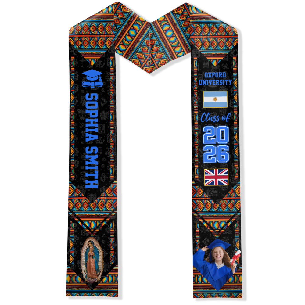 Custom Photo Country Flag Graduation Stole – Class of 2026 Sash LM32 897707