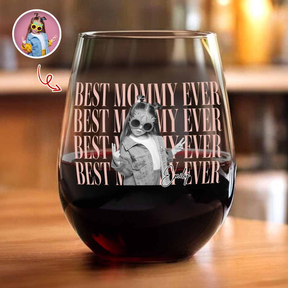 Personalized Vintage Photo Best Daddy Mommy Ever Wine Glass TH10 169957