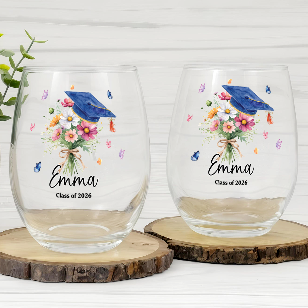 Personalized Graduation With Birth Flower Wine Glass HO82 901830