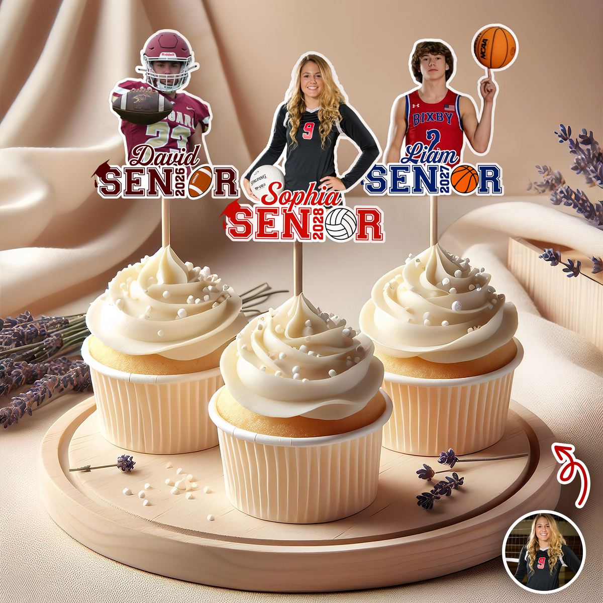 Custom Photo Senior 2026 Graduation Sports Cupcake Toppers HA75 920060