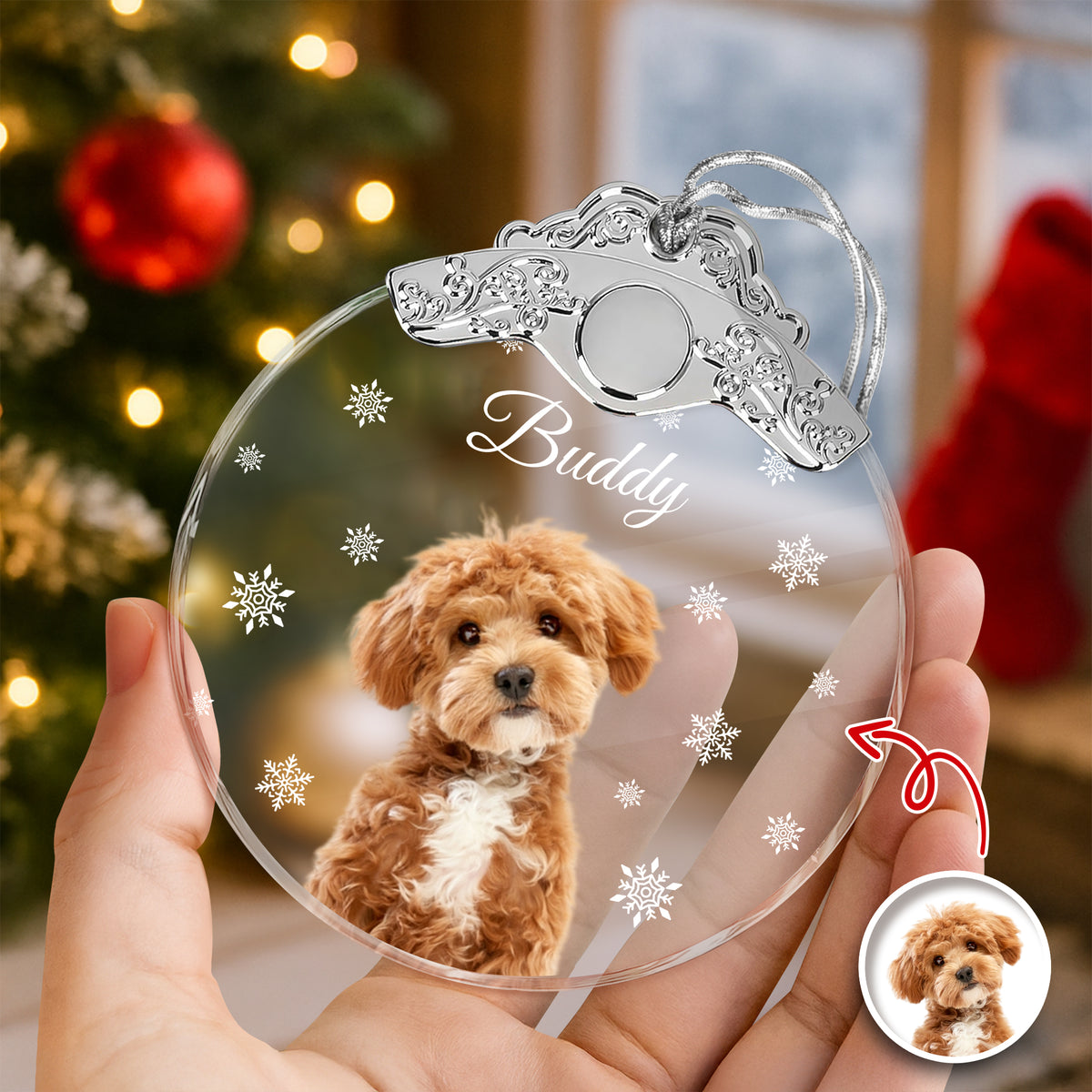 Custom Photo Dog Metal Top Glass Ornament For Christmas TH10 894881