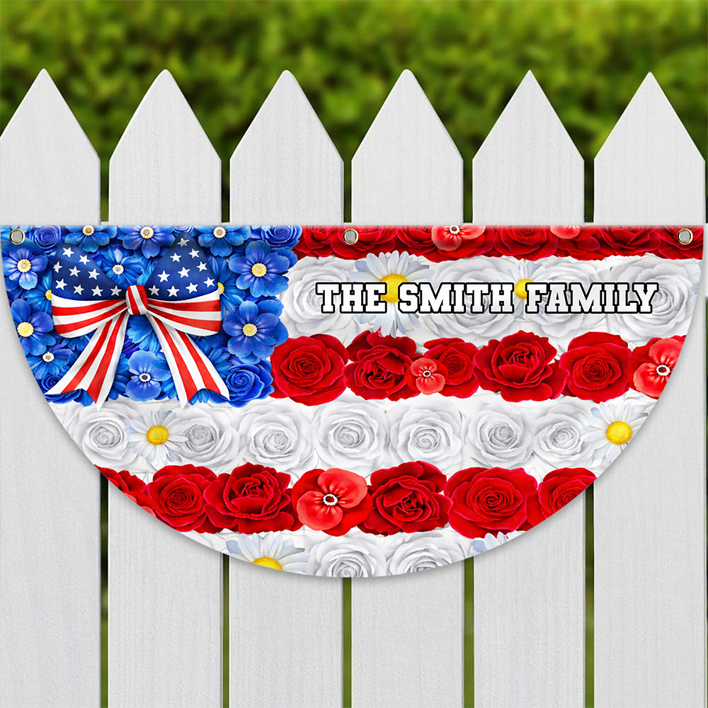 Custom Family Name Red White Blue Floral USA Independence Day Non-Pleated Fan Flag TH10 898893