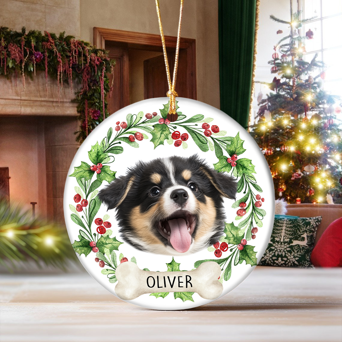 Customize Dog Photo Ceramic Ornament For Christmas HO82 903786