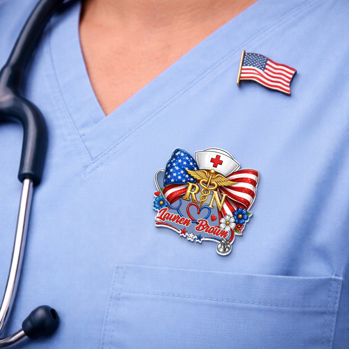 Personalized RN Nurse With American Flag Acrylic Pin HO82 901962