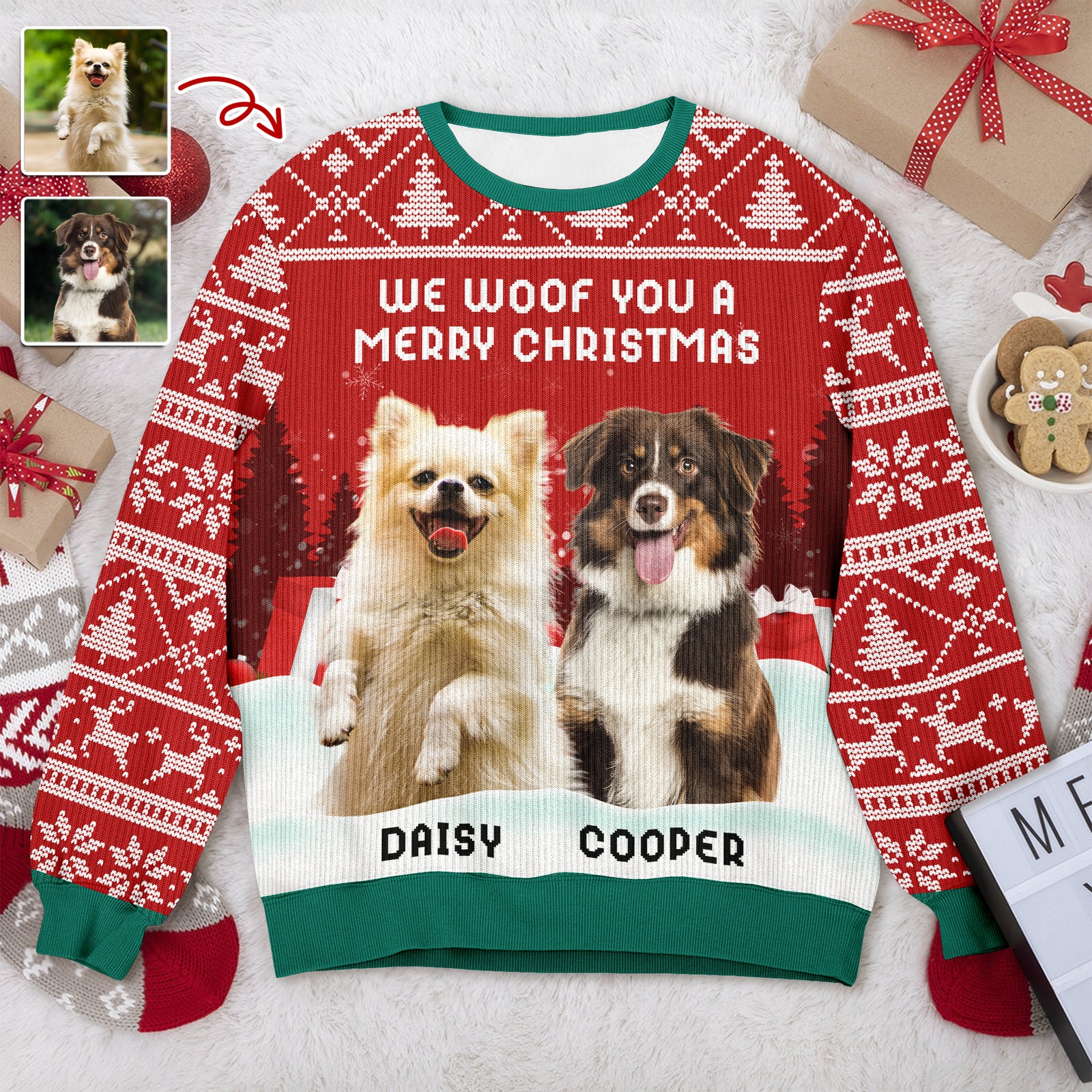 We Woof You A Merry Christmas Custom Dog Photo Ugly Sweater CH07 896502