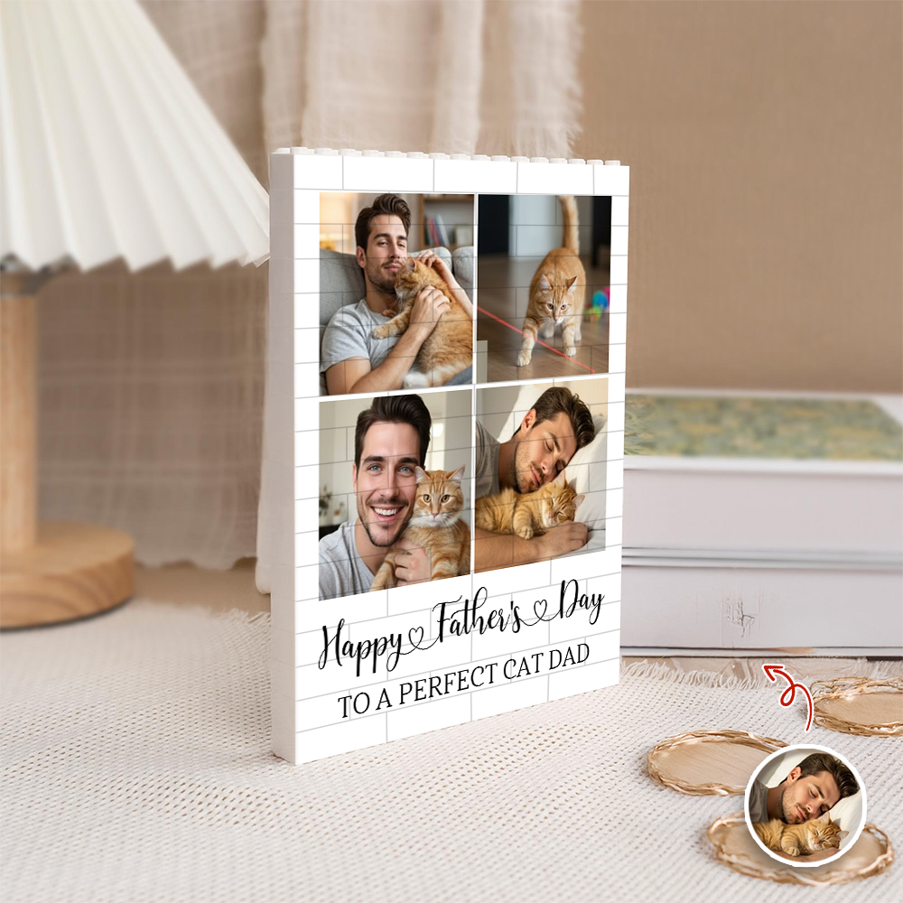 Custom Photo Happy Father’s Day To A Perfect Cat Dad Building Block TH10 170009