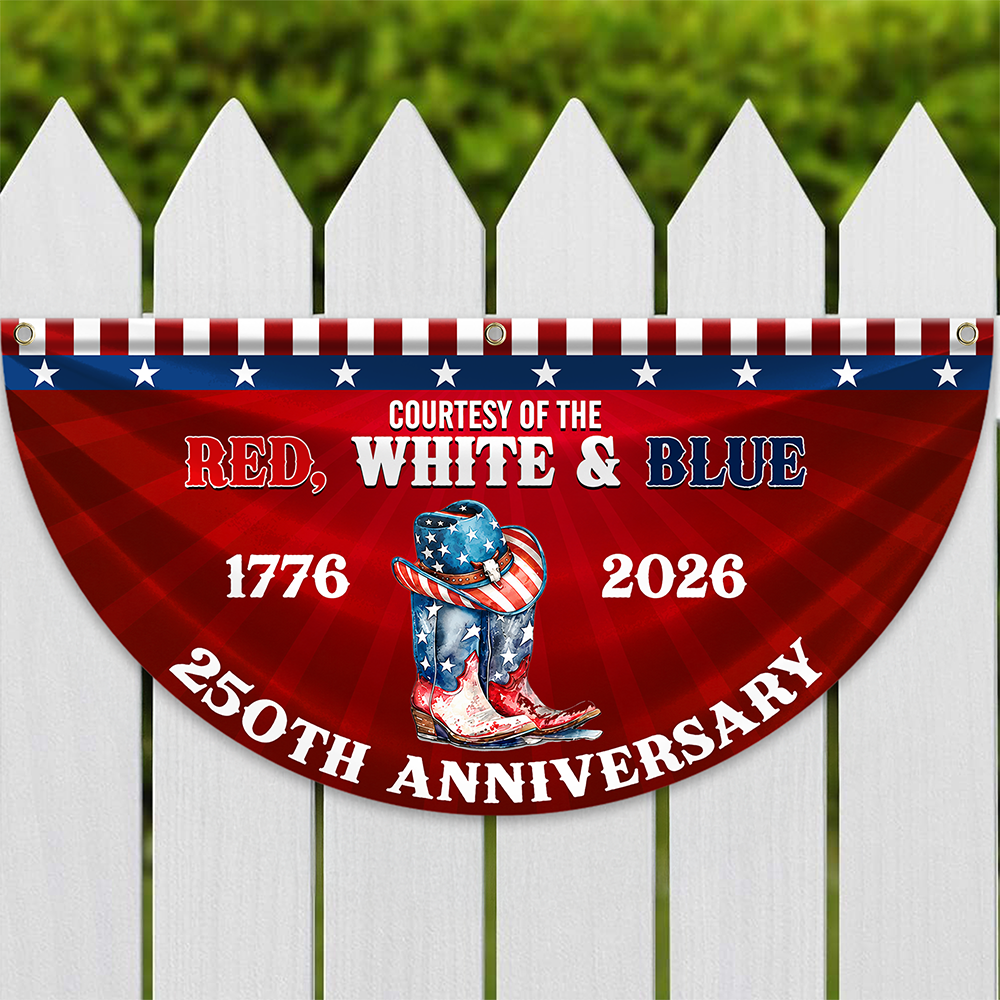 Personalized Courtesy Of The Red, White & Blue 250th Anniversary 1776–2026 Cowboy Boots Non-Pleated Fan Flag LM32 669265