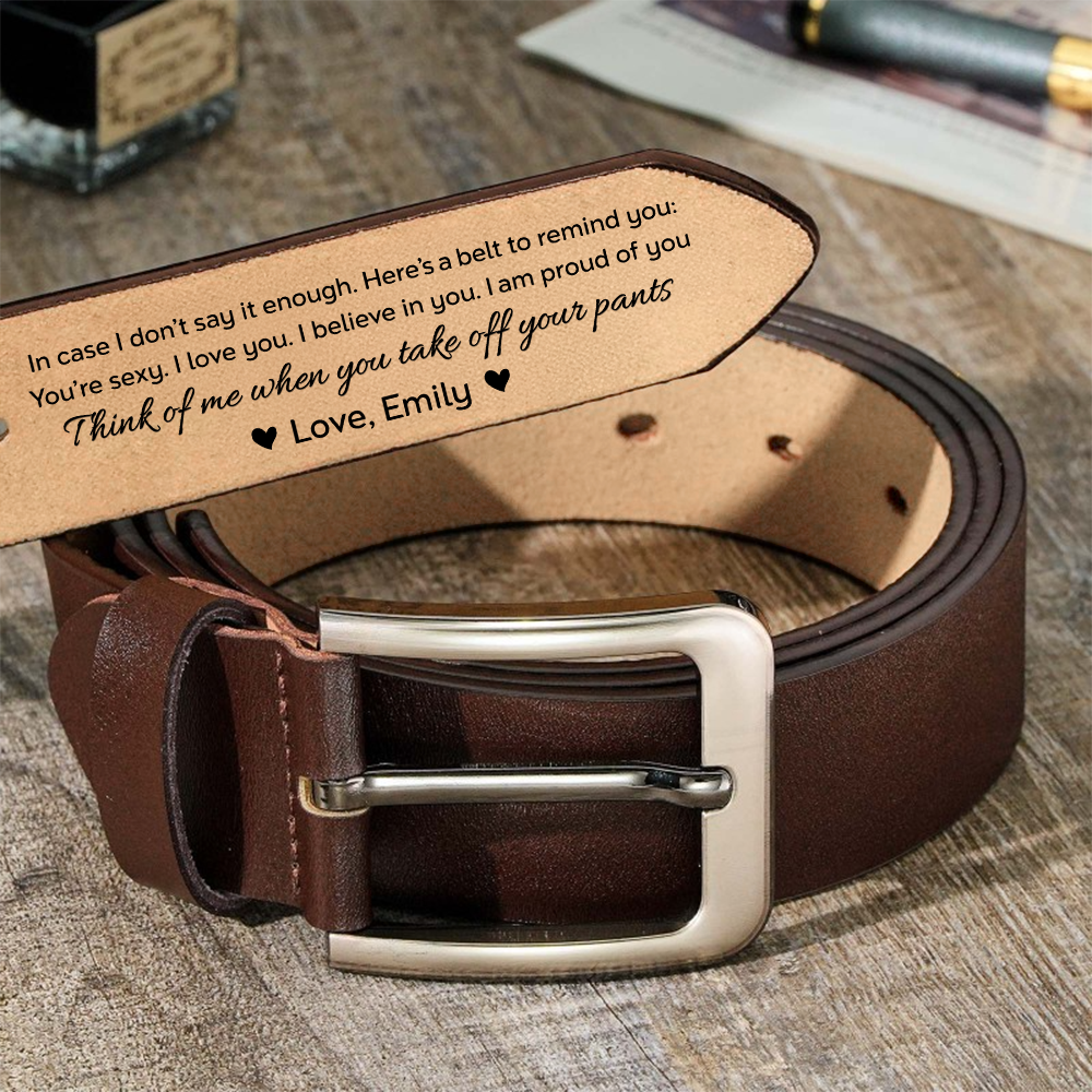 Personalized Engraved Leather Belt for Men – Custom Message Hidden Inside Belt, Romantic Gift for Husband or Boyfriend LM32 899957