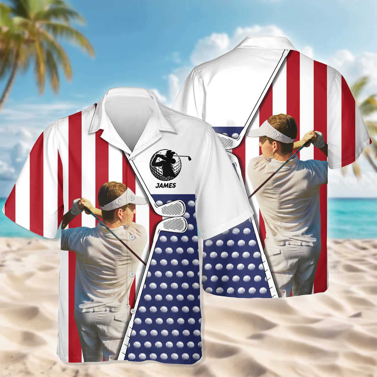 Custom Photo And Name Golf USA Flag Pattern Hawaii Shirt HA75 898756