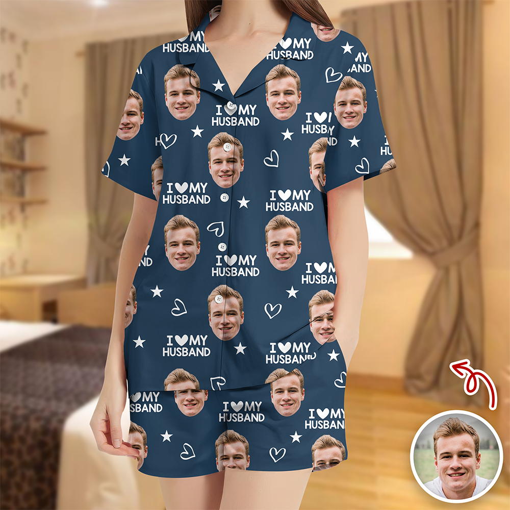 Custom Photo I Love My Wife/Husband Valentine's Gift Short Pajamas For Couple CH07 895422