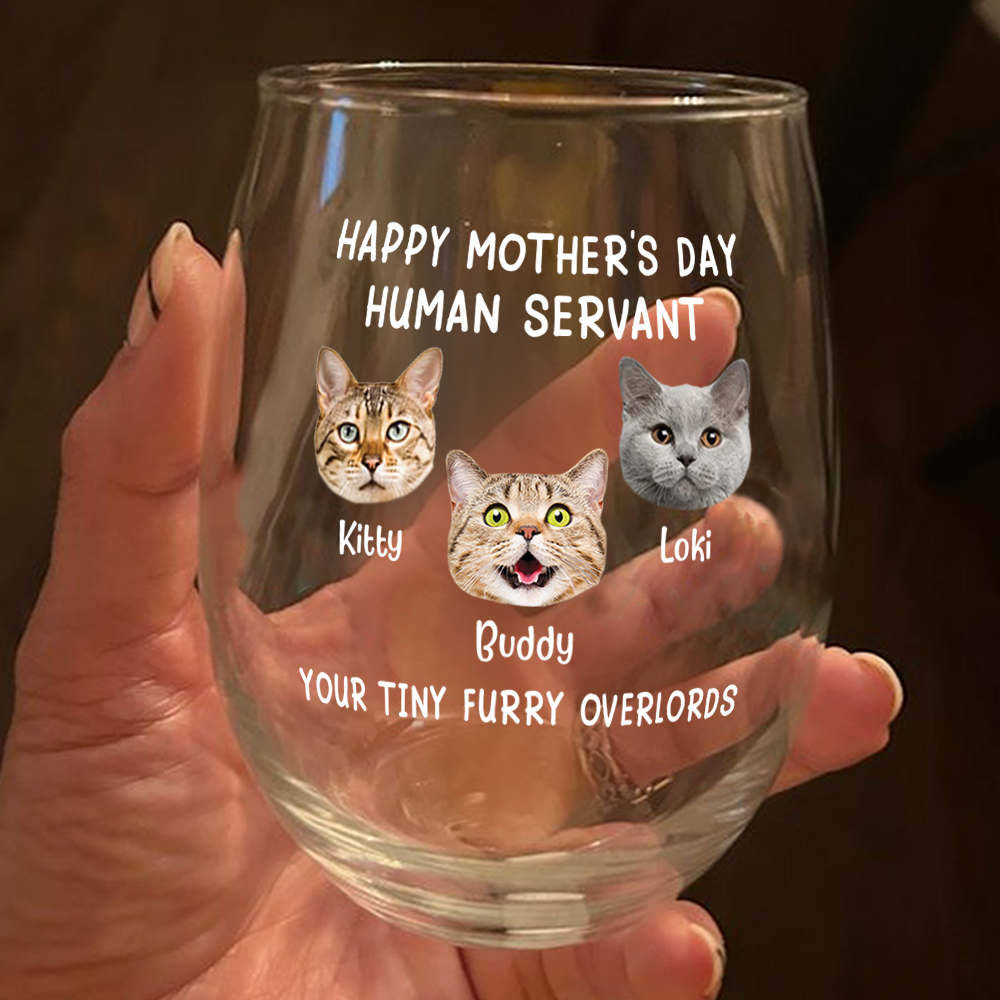 Custom Face Cat Happy Mother's Day Human Servant Wine Glass HA75 892256