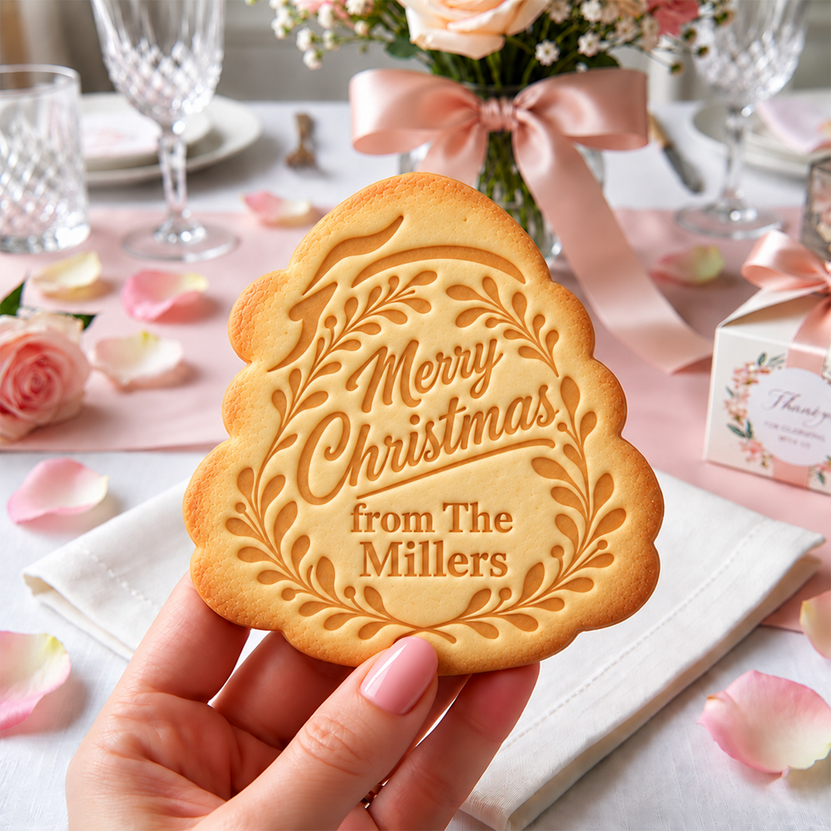 Custom Family Name Merry Christmas Shaped Cookie Stamp TH10 171507