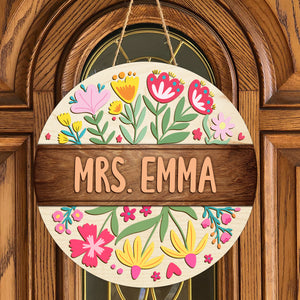 Custom Teacher Name With Floral Layer Doorsign, Back To School Gift HO82 894302