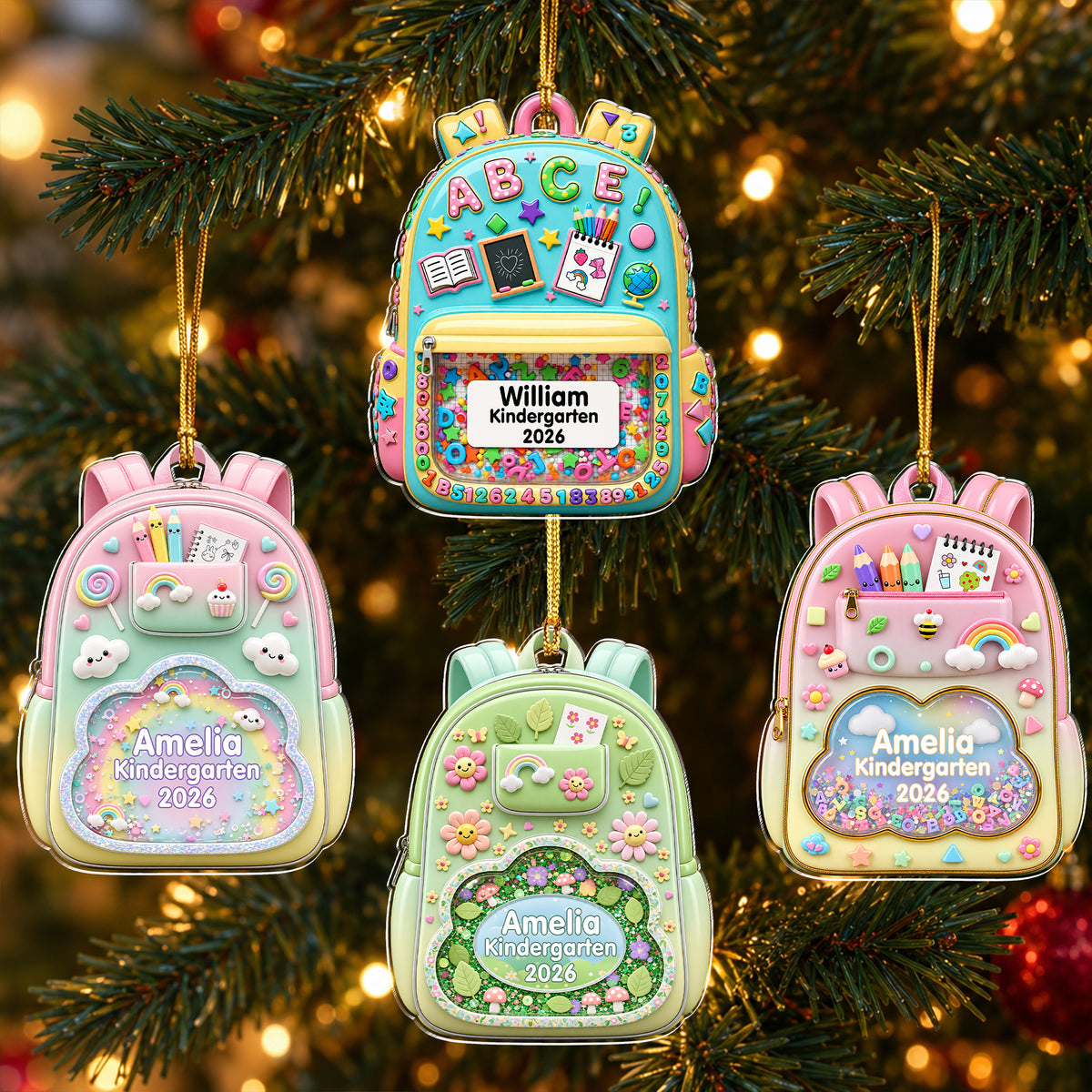 Personalized Name Kids School Backpack Acrylic Ornament Christmas Decor HA75 921886