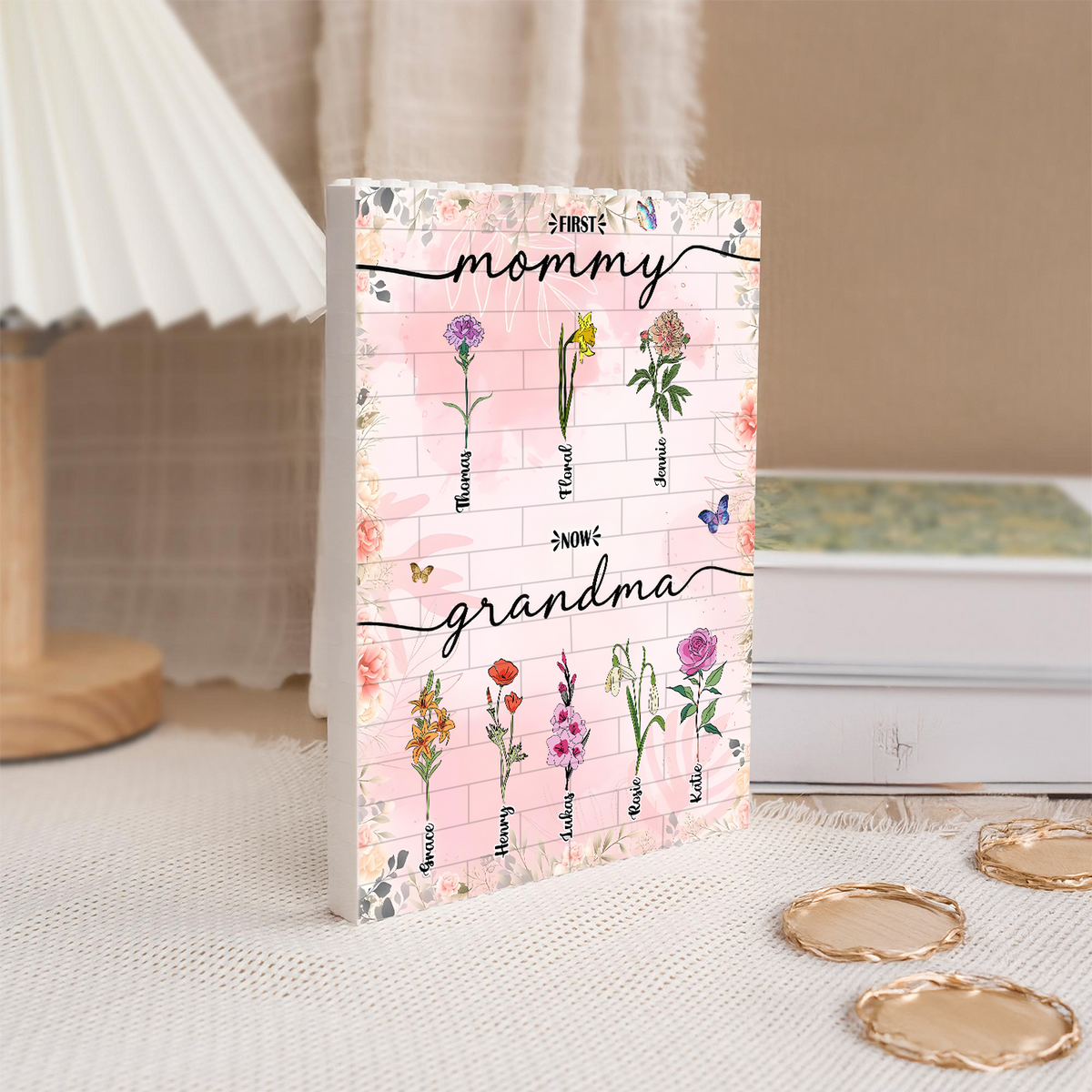 Personalized First Mom Now Grandma Birth Flower Bouquet Building Brick Blocks Mother's Day Gift HA75 920636