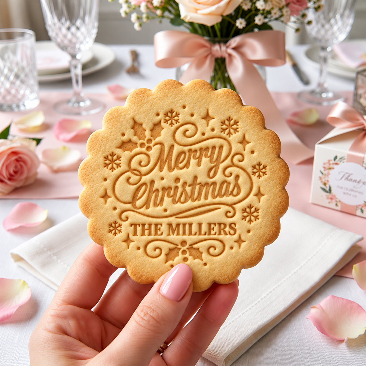 Personalized Family Name Merry Christmas With Snowflake Cookie Stamp - Holiday Baking Gift For Family HA75 919634