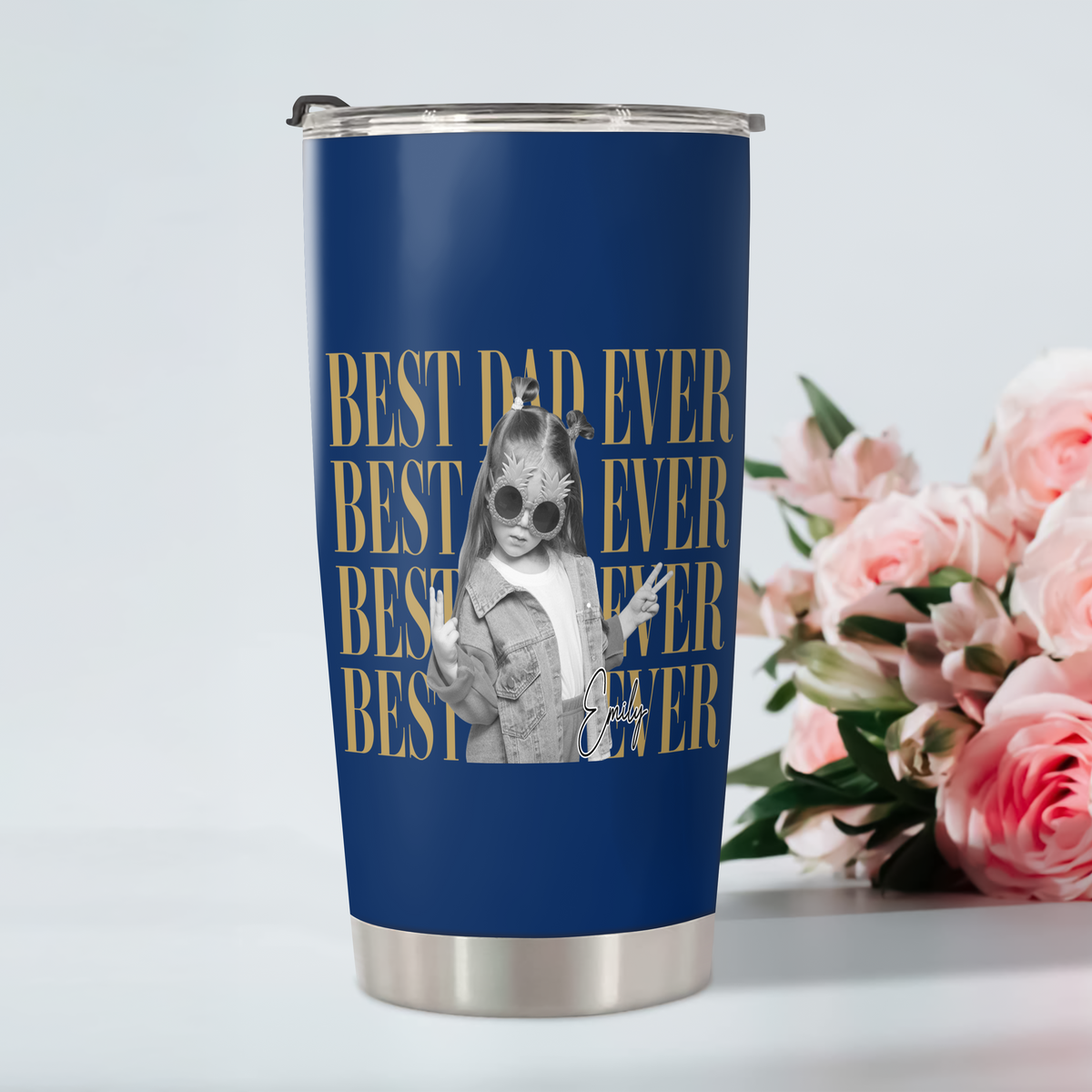Personalized Vintage Photo Best Dad Mom Ever Fat Tumbler Custom Kid Photo Tumbler CH07 911742